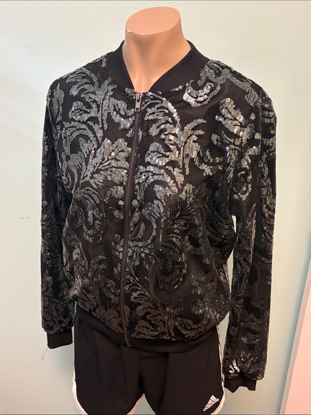 love, Fire Black Sequined Bomber Jacket